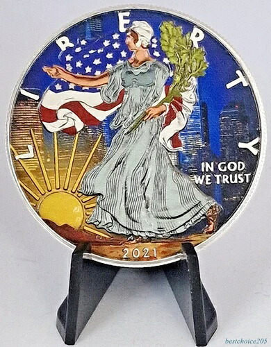 銀貨: 2021年アメリカンイーグル 1ドル カラー - 1オンス 純銀 .999.-