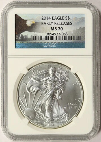 2014年 1ドル アメリカン シルバー イーグル NGC MS70 早期リリース