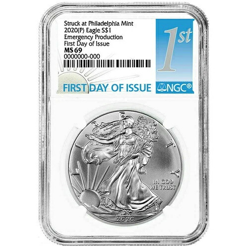 1ドル アメリカン シルバー イーグル 2020 (P) FDOI FDI ファースト NGC MS69 緊急生産