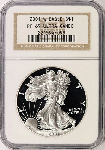 2001-W 1ドル プルーフ アメリカン シルバー イーグル NGC PF69UCAM