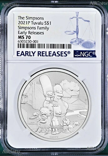 2021 シンプソンズ ファミリー シンプソン $1 1オンス .9999 シルバー コイン NGC MS70 ER