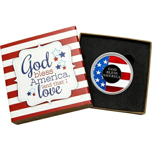 SilverTowne製 エナメル加工 God Bless America 1オンス .999 ファインシルバーラウンド ギフトボックス入り