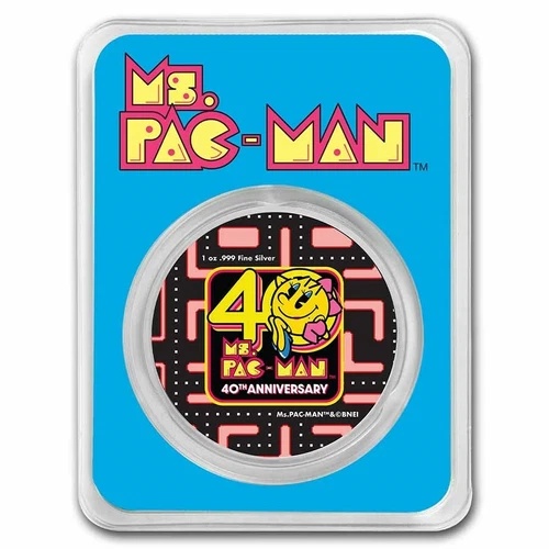 2021年 Ms PAC-MAN 40周年記念 カラー化 1オンス .999 シルバー 2ドル コイン ニウエ (TEP)