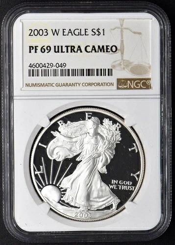 2003-W シルバーイーグル PF-69 NGC ウルトラカメオ ウェストポイント $1 - COINGIANTS -