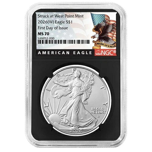 プレセール - 2026年 (W) $1 アメリカン シルバー イーグル NGC MS70 FDI ブラック ラベル レトロ コア