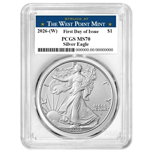 プレセール - 2026 (W) 1ドル アメリカン シルバー イーグル PCGS MS70 FDOI ウェストポイント ラベル