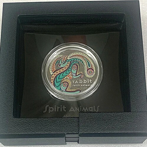 2024年ニウエ銀貨スピリットアニマル、17.50グラム、.999シルバーラビット、箱と鑑定書付き
