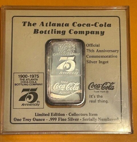 75周年記念 1900-1975 アトランタ コカコーラ ナンバー入り シルバー 1オンス トロイ .999