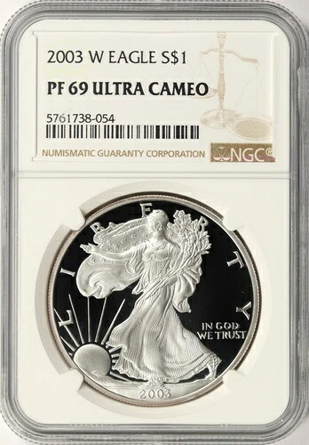 2003-W 1ドル プルーフ アメリカン シルバー イーグル NGC PF69 ウルトラカメオ