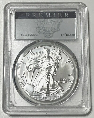 2017 シルバーイーグル PCGS MS-70 ファーストエディション プレミア .999 シルバー 限定版 10,000枚中1枚