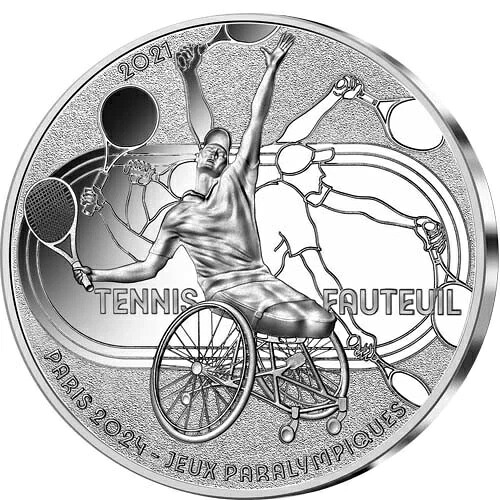 2021年 22.2グラム プルーフ フランス オリンピック 車いすテニス 銀貨（箱 + 保証書付き）