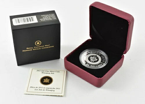 2011 カナダ 20 ドル シルバー ウィニペグ ジェッツ、OGP NHL ホッケー付き *1968