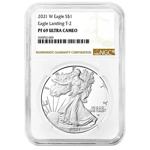 2021-W $1 1オンス T2 プルーフ アメリカン シルバー イーグル NGC PF69UC ブラウンラベル