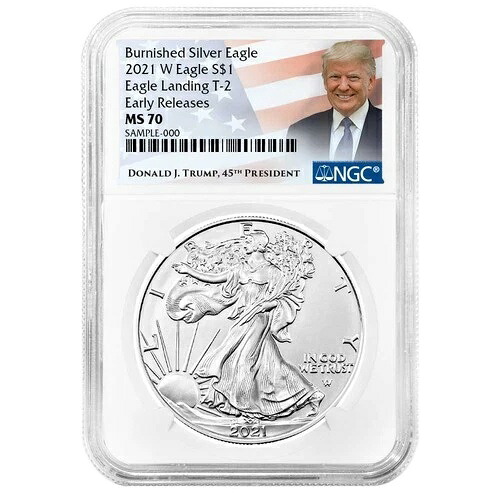 2021-W $1 1オンス T2 バーニッシュド アメリカンシルバーイーグル NGC MS70 ER トランプラベル
