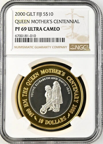 2000年 フィジー 10ドル札 クイーンマザー 100周年記念 銀メッキ NGC PF69 ウルトラカメオ