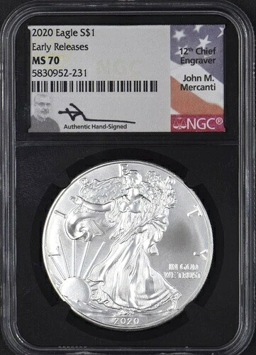 2020年 1ドル アメリカンシルバーイーグル NGC MS 70 メルカンティラベル