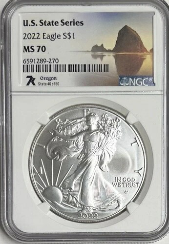 2022 シルバーイーグル S$1 US ステートシリーズ オレゴン MS70 NGC