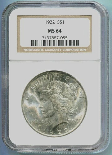 1922 ピース シルバー ドル S$1 NGC MS64 美しい MS-64 古いホルダー !!!!!