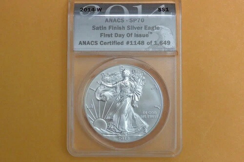 2014-W バーニッシュド アメリカン シルバー イーグル - ANACS SP70 発行初日