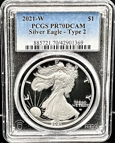 2021年 W アメリカン 1オンス シルバー イーグル PCGS PR70DCAM Ty 2 コイン