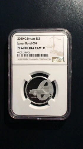 2020 英国 NGC PF69 UCAM 1 ポンド ジェームズ ボンド 007 .999 シルバー 1/2 オンス コイン!