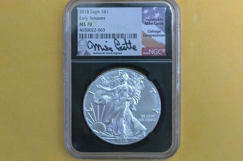 2018 シルバーイーグル NGC MS70 マイク・キャッスル直筆サイン入り 早期リリース