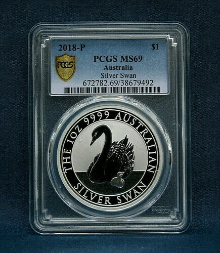 2018年 オーストラリア産 シルバースワン PCGS MS69 ゴールドシールド