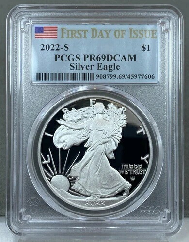 2022-S $1 プルーフ アメリカン シルバー イーグル PCGS PR69 DCAM ~ 発行初日 FDOI