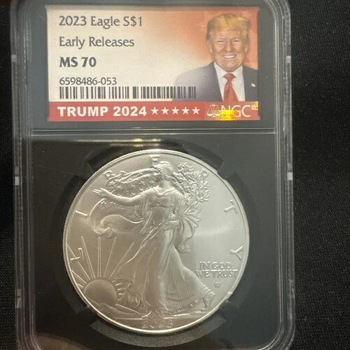 2023年 1ドル アメリカン シルバー イーグル NGC MS70 ER トランプ ラベル レトロ コア