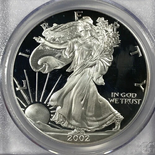 2002-W シルバーイーグル ASE 1.00。PCGS PR 69 DC プルーフ。1オンス ASW。 41,470円
