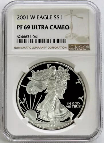 2001年 W アメリカン シルバー イーグル プルーフ 1ドル硬貨 NGC PF 69 UC