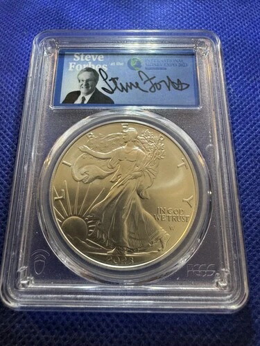 スティーブ・フォーブス オートグラフ 2023 アメリカン・シルバー・イーグル BU サイン入り PCGS BU IMEX