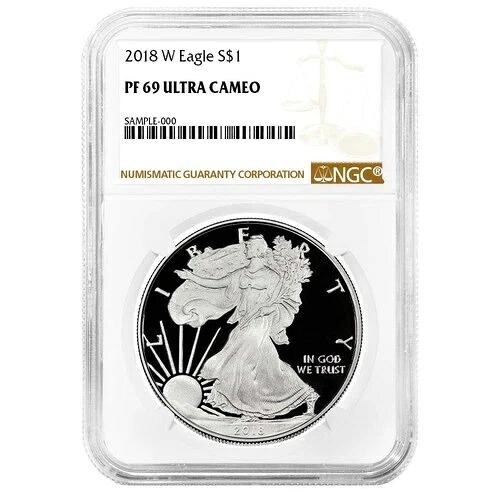 2018-W $1 1オンス プルーフ アメリカン シルバー イーグル NGC PF69UC ブラウンラベル