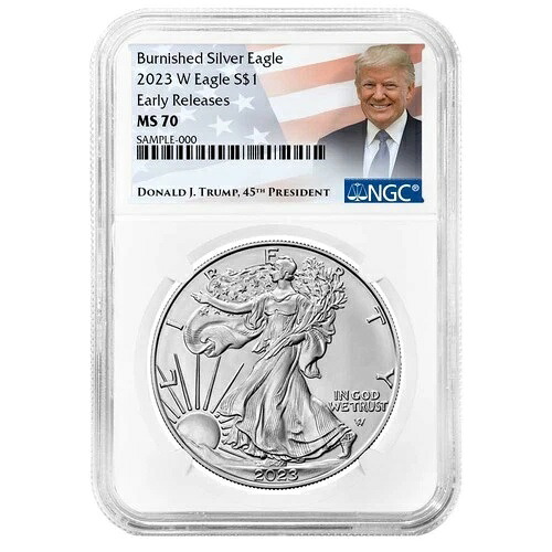2023-W $1 1オンス バーニッシュド アメリカン シルバー イーグル NGC MS70 ER トランプラベル