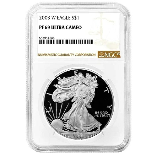 2003-W $1 1オンス プルーフ アメリカン シルバー イーグル NGC PF69UC ブラウンラベル