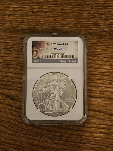 2014年 W バーニッシュド シルバー イーグル NGC MS70 パープルハート ラベル