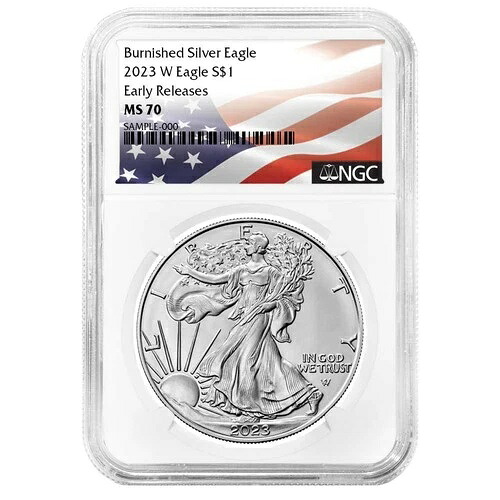 2023-W $1 1オンス バーニッシュド アメリカン シルバー イーグル NGC MS70 ER フラッグラベル