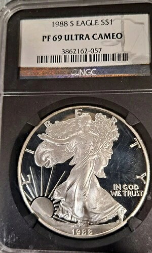 1988-S シルバーイーグル NGC PF 69 ウルトラカメオ ブラックコア付き