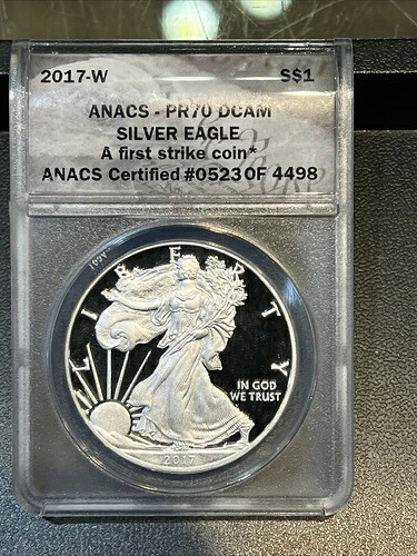 2017-W アメリカン・シルバー・イーグル・プルーフ 1ドル - ANACS PR70 DCAM ファースト・ストライク 4498枚中523枚