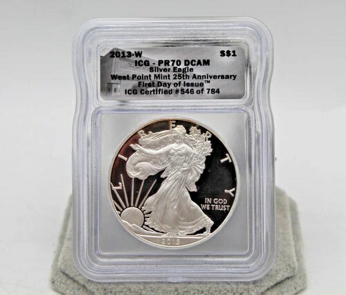 2013-W ICG PR70 DCAM S$1 シルバーイーグル ウェストポイントミント 25周年記念 *LOOK*
