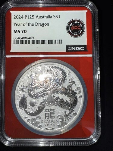 2024 P125 オーストラリア 1オンス .999 純銀 龍の年 NGC MS70 S$1