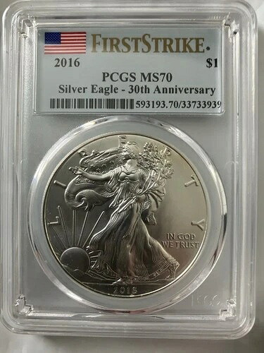 2016年 シルバーイーグル ファーストストライク PCGS MS70 30周年記念