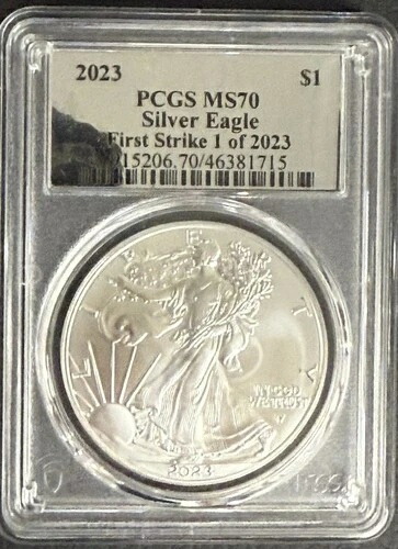2023年 シルバーイーグル PCGS MS70 ファーストストライク シルバーフォイルラベル