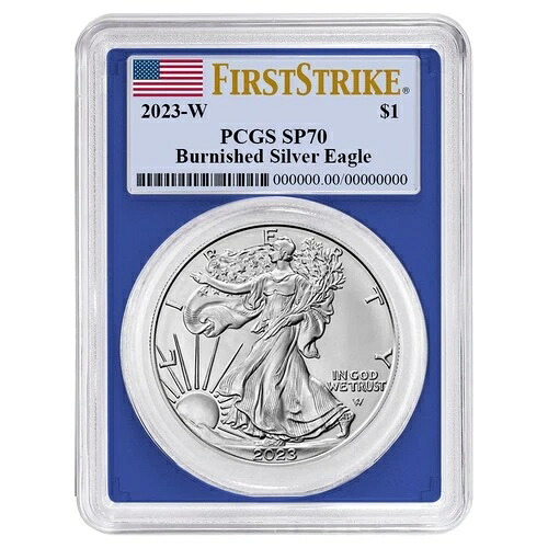 2023-W $1 1オンス バーニッシュド アメリカン シルバー イーグル PCGS SP70 FS フラッグラベル ブルー