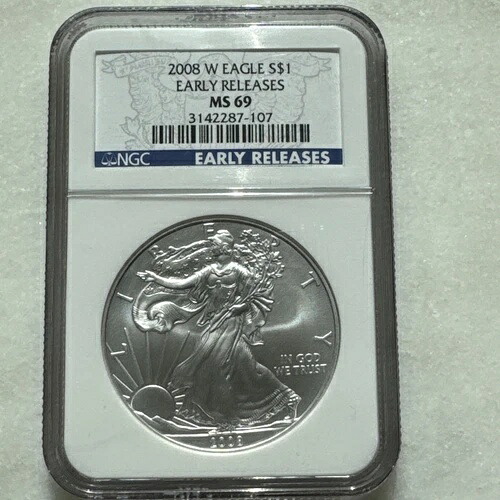 2008-W バーニッシュド アメリカン シルバー イーグル NGC MS-69 ブルー アーリーリリース ラベル