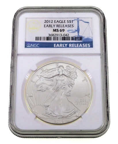 2012年 S$1 シルバーアメリカンイーグル、NGC により MS-69 アーリーリリースと評価 41,470円
