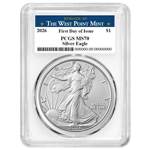 プレセール - 2026年 1ドル アメリカン シルバー イーグル PCGS MS70 FDOI ウェストポイント ラベル ホワイト