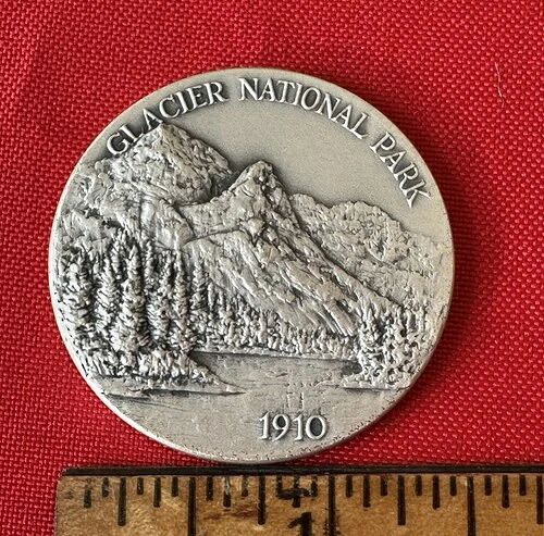 1972 GLACIER: 国立公園 100 周年記念: .999 純銀メダル、ミント、33 gr。