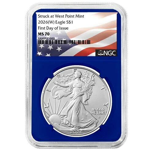プレセール - 2026 (W) 1ドル 1オンス アメリカンシルバーイーグル NGC MS70 FDIフラッグラベル ブルー