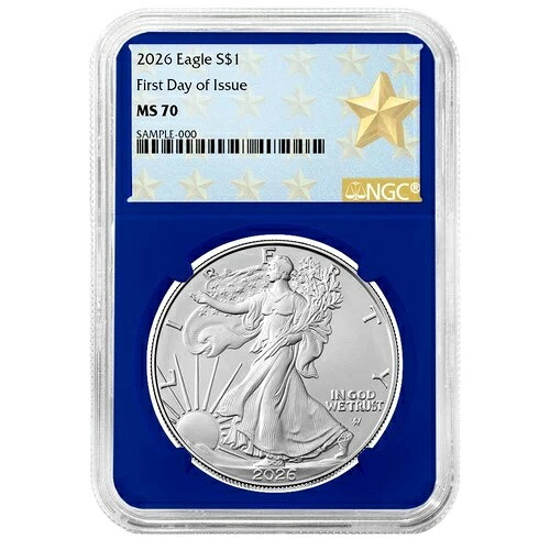 プレセール - 2026年 $1 アメリカン シルバー イーグル NGC MS70 FDI ウェストポイント スターラベル ブルー